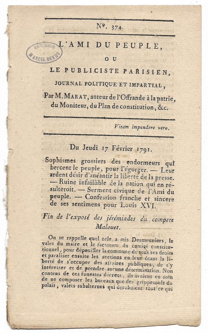 Marat jean paul 1743 1793 le manuscrit fran ais