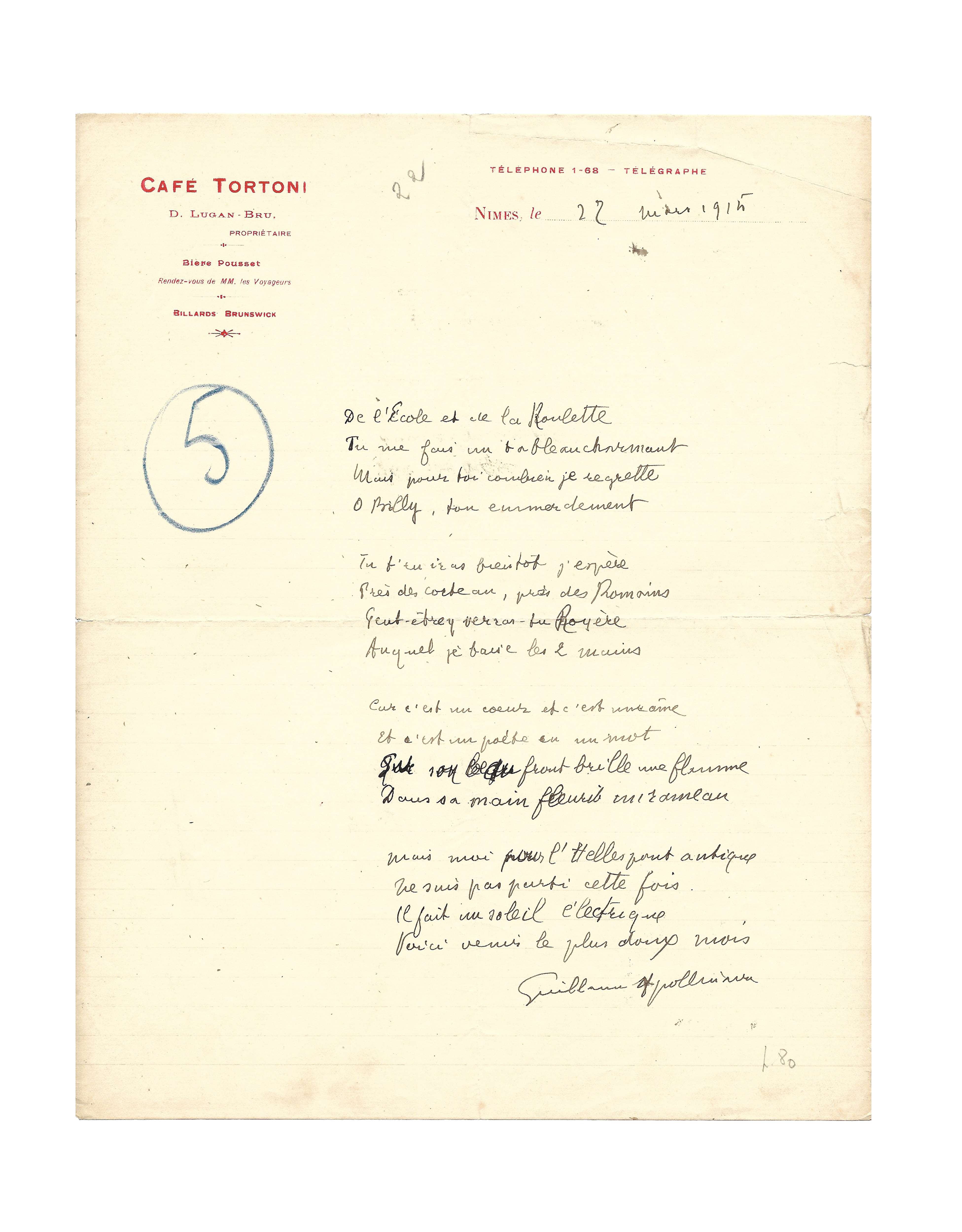 Poésie Voici Venir Le Mois De Mai APOLLINAIRE, Guillaume (1880-1918) | Le Manuscrit Français